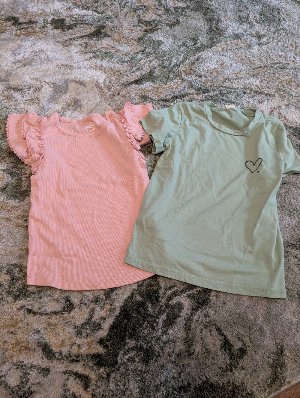 Kids Pink Ruffle Sleeve Tee & Mint Heart Tee - 2 Pack